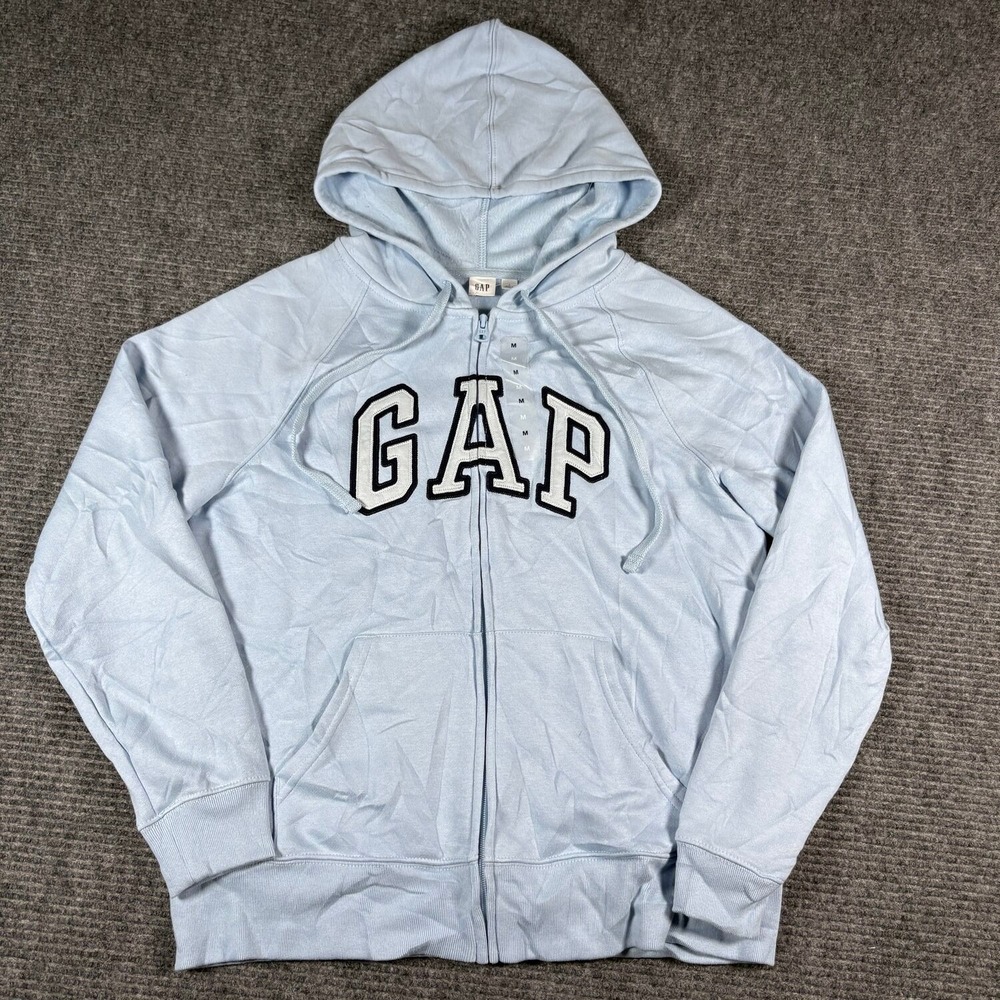 Gap Full Zip Hoodie Womens Medium Light Blue Like New Arch Logo Fleece